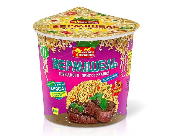 Вермішель швидкого приготування негостра Golden Dragon М'ясо 80 г Аврора фото