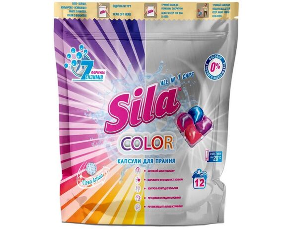 Капсули для прання Sila Color, дой-пак 21г х 12 шт/уп картинка 2 в Аврорі