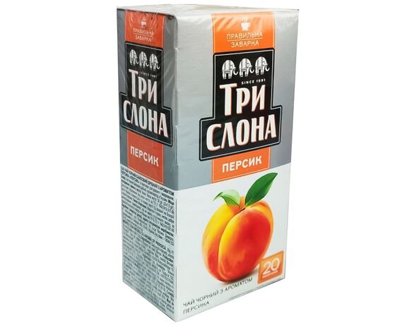 Чай чорний ТРИ СЛОНА з ароматом персика 1,5 г х 20 шт/пач Аврора з доставкою