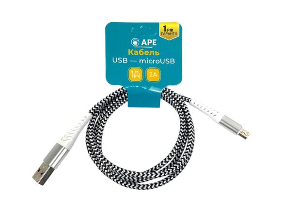 Кабель USB-MicroUSB APE кольоровий з текстильним покриттям Аврора відгуки