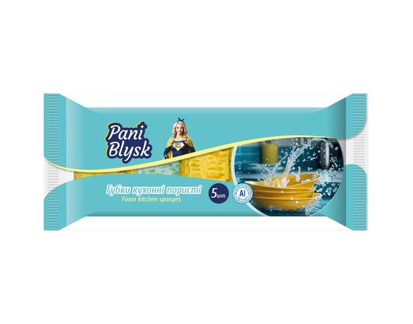 Набір губок кухонних Pani Blysk великопористих 5 шт/пач Аврора вартість