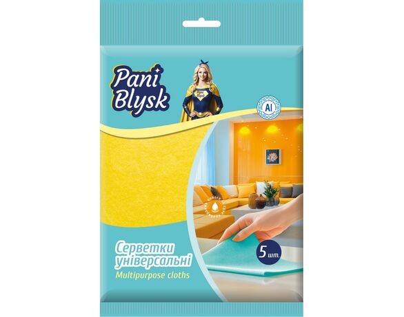Набір серветок віскозних універсальних Pani Blysk 5 шт/уп Аврора з доставкою