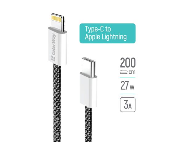 Кабель Type-C-Lightning ColorWay CBPDCL068 чорний 2 м Аврора картинка 5 дешево