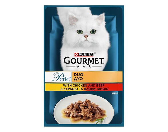 Корм для котів Gourmet Perle Курка та яловичина пауч 85 г Аврора вартість