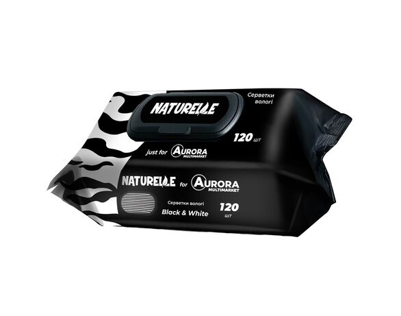 Серветки вологі NATURELLE Black&White клапан 120 шт/уп Аврора картинка 2 вартість