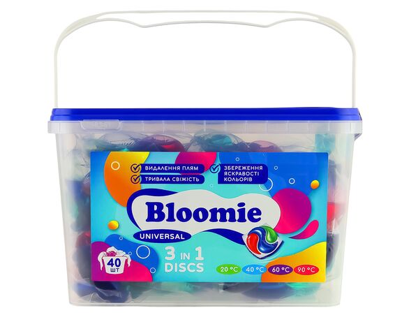Капсули для прання Bloomie 3в1 Універсальні 17 г х 40 шт/уп в інтернет-магазині Аврора