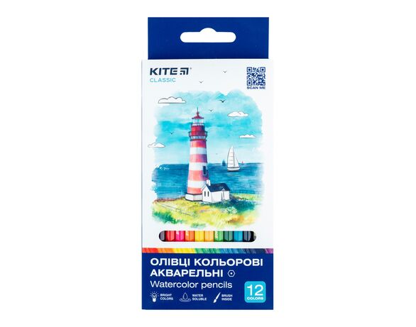 Набір олівців кольорових акварельних KITE CLASSIC 12 шт/уп Аврора каталог