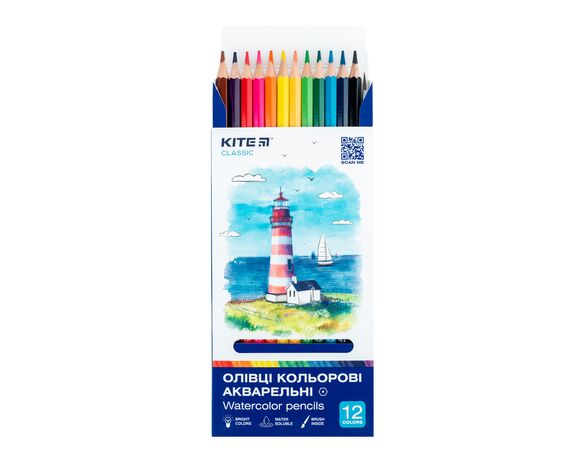 Набір олівців кольорових акварельних KITE CLASSIC 12 шт/уп Аврора картинка 4 вартість