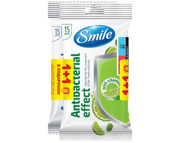 Набір серветок вологих Smile Antibactersal Міх 2х15 шт/уп Аврора з доставкою