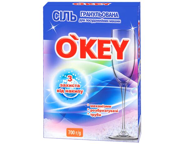 Сіль для посудомийних машин гранульована O'KEY Захист від накипу 700 г Аврора ціна