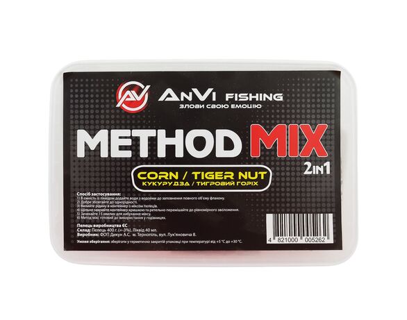 Набір для риболовлі AnVi Fishing Method Mix 2в1 Кукурудза, тигровий горіх 400 г + 40 мл Аврора картинка 2 дешево