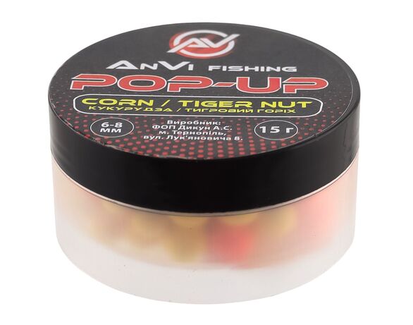 Насадка для риболовлі AnVi Fishing Рop-up Кукурудза, тигровий горіх mix 6-8 мм, 15 г Аврора з доставкою