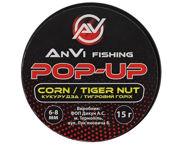 Насадка для риболовлі AnVi Fishing Рop-up Кукурудза, тигровий горіх mix 6-8 мм, 15 г Аврора картинка 2 відгуки