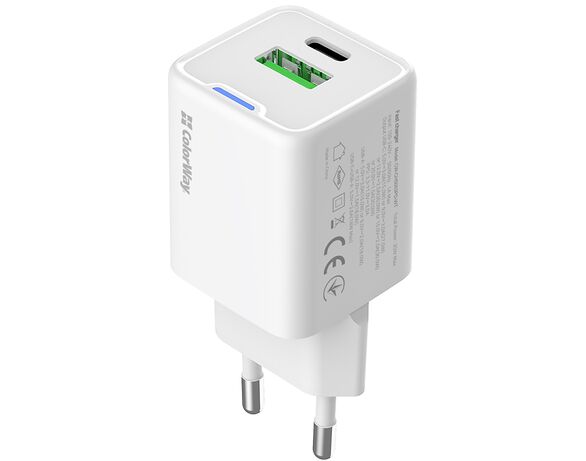 Адаптер для зарядки мережевий ColorWay CHS053PD Type-C+USB білий 30 Вт картинка 2 в Аврорі