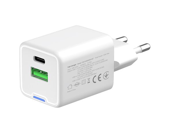 Адаптер для зарядки мережевий ColorWay CHS053PD Type-C+USB білий 30 Вт Аврора картинка 3 купити