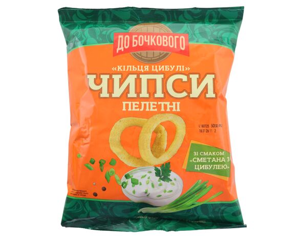 Чипси пшеничні пелетні ДО БОЧКОВОГО Кільця цибулі Сметана з цибулею 50 г Аврора купити