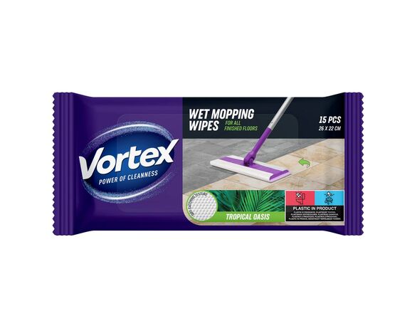 Cерветки вологі господарські для плоскої швабри Vortex Tropical Oasis 15 шт/уп Аврора відгуки