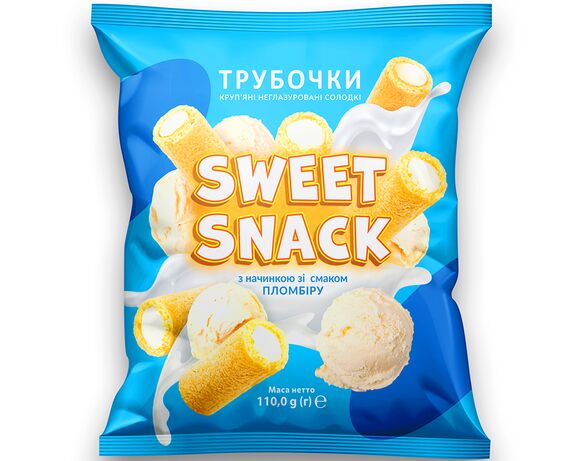 Трубочки круп’яні неглазуровані солодкі SWEET SNACK Пломбір 110 г Аврора фото