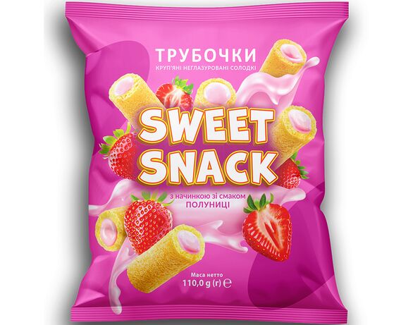 Трубочки круп’яні неглазуровані солодкі SWEET SNACK Полуниця 110 г Аврора фото