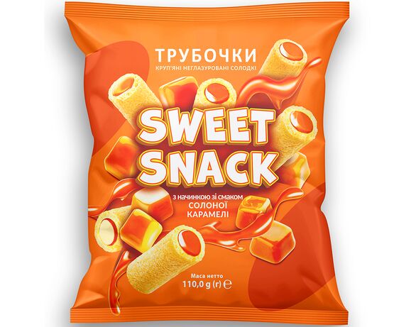 Трубочки круп’яні неглазуровані солодкі SWEET SNACK Солона карамель110 г Аврора з доставкою