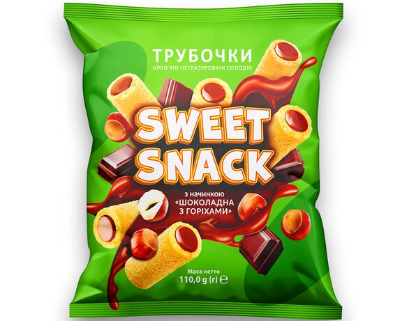 Трубочки круп’яні неглазуровані солодкі SWEET SNACK Шоколадні з фундуком 110 г в інтернет-магазині Аврора