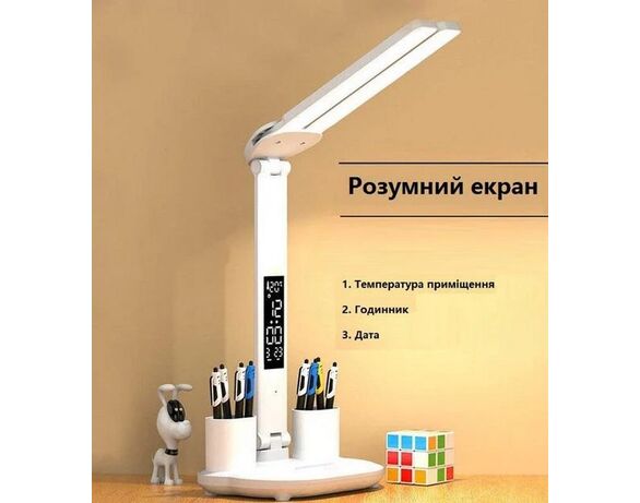 Лампа настільна LED акумуляторна з годинником і підставкою Аврора картинка 3 відгуки