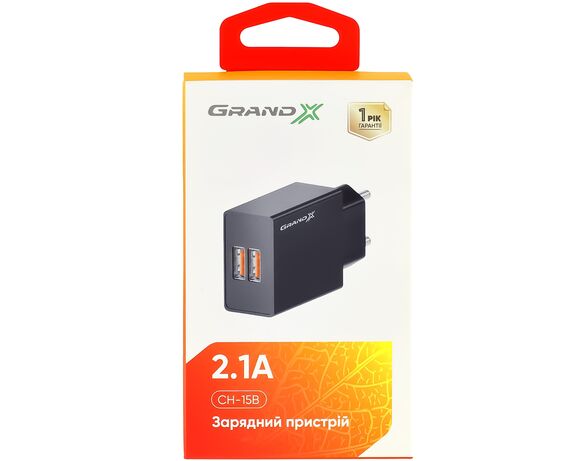 Адаптер для зарядки мережевий Grand-X CH-15В 2USB чорний Аврора відгуки