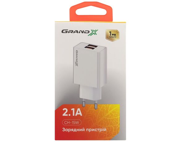 Адаптер для зарядки мережевий Grand-X CH-15W 2 USB білий Аврора картинка 5 відгуки