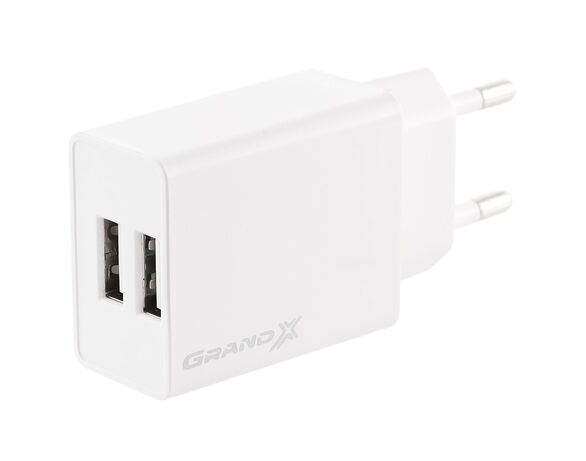 Адаптер для зарядки мережевий Grand-X CH-15W 2 USB білий в Аврорі