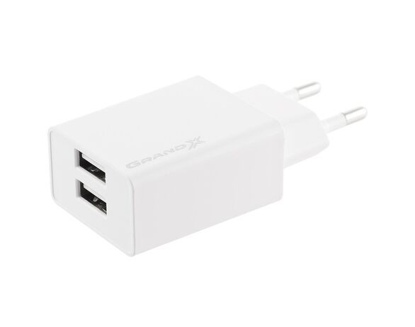 Адаптер для зарядки мережевий Grand-X CH-15W 2 USB білий картинка 3 в інтернет-магазині Аврора