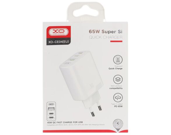 Адаптер зарядний мережевий XO CE04 USB+2Type-C білий Аврора картинка 4 з доставкою