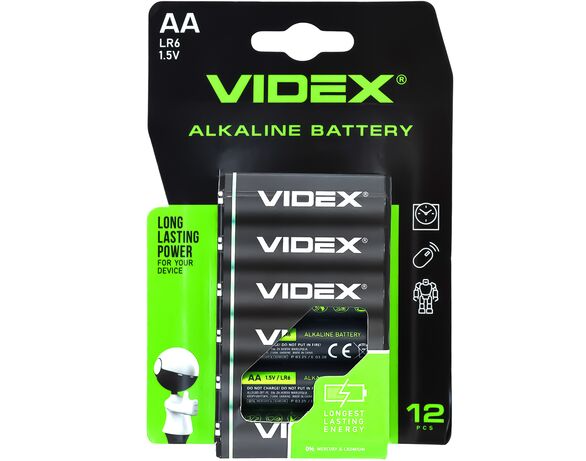 Набір батарейок алкалайн VIDEX LR6 AA 12 шт/уп Аврора з доставкою