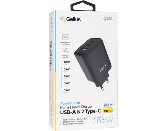 Адаптер зарядний мережевий Gelius Power Pulse GP-HC057 USB+2Type C чорний Аврора картинка 6 фото