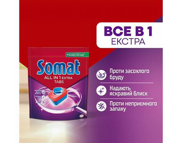 Таблетки для посудомийної машини Somat Extra All-in-1 24 шт/уп Аврора картинка 2 каталог