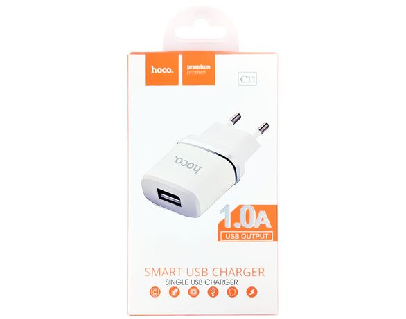 Пристрій зарядний мережевий Hoco C11 1USB Білий Аврора картинка 3 вартість