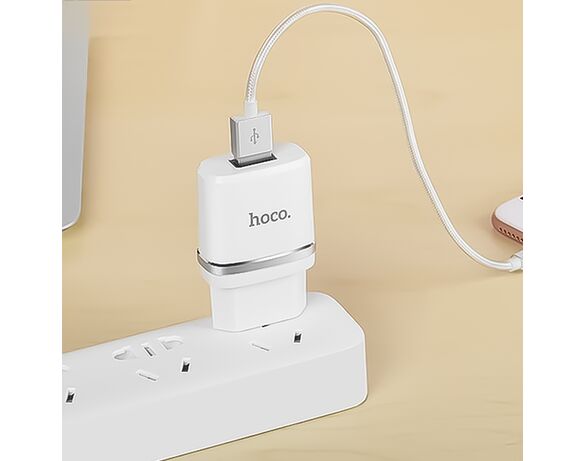 Пристрій зарядний мережевий Hoco C11 1USB Білий Аврора картинка 9 ціна