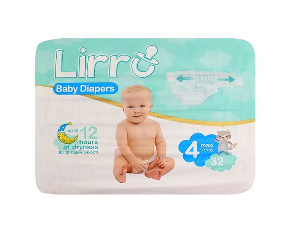 Підгузки дитячі Lirro Maxi 4" 9-15 кг, 32 шт/пач. Аврора каталог