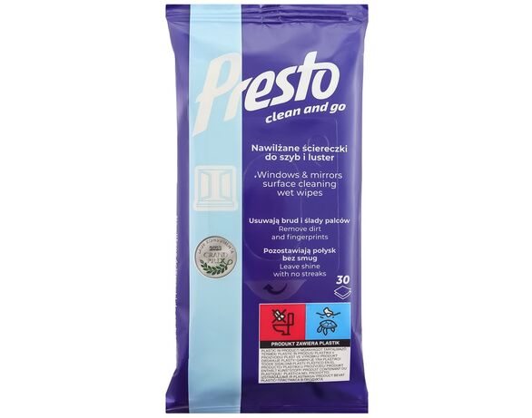 Серветки вологі для скляних поверхонь Presto Clean 30 шт/уп Аврора ціна
