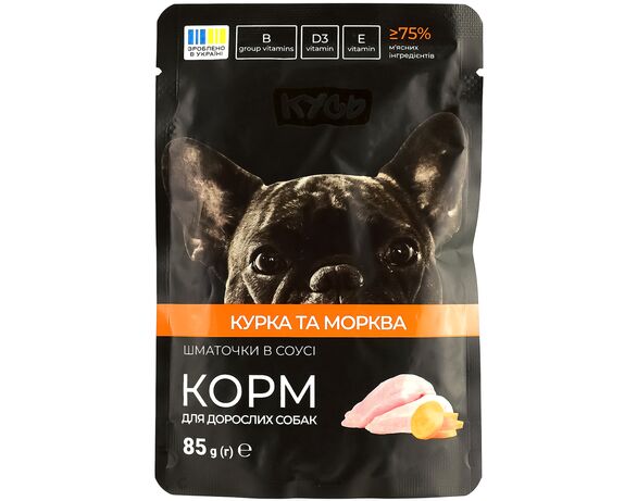 Корм для дорослих собак Кусь з куркою, морквою, пауч 85 г в Аврорі