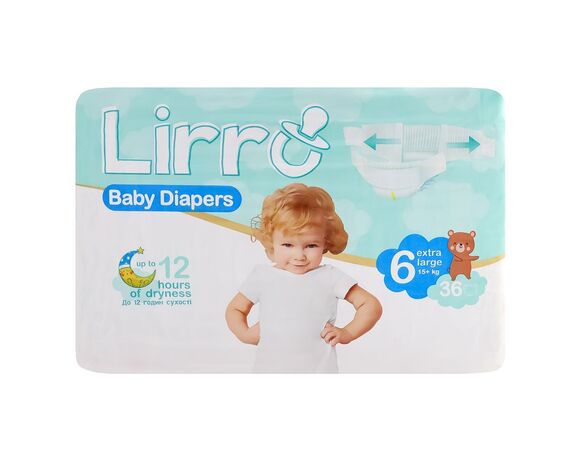 Підгузки дитячі Lirro Extra Large 6" 15+кг, 36 шт/пач Аврора вартість