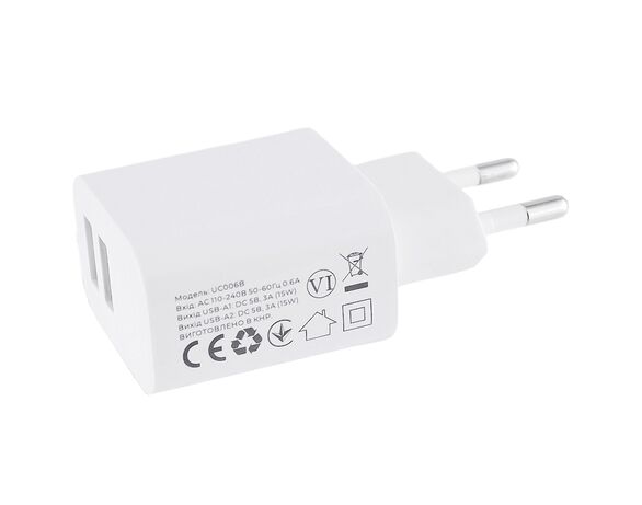 Адаптер зарядний мережевий HAVIT UC006B 2USB-A білий Аврора картинка 8 відгуки