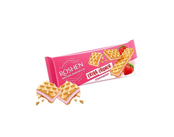 Вафлі ROSHEN Sandwich Crunch Extra Полуниця 142 г Аврора ціна