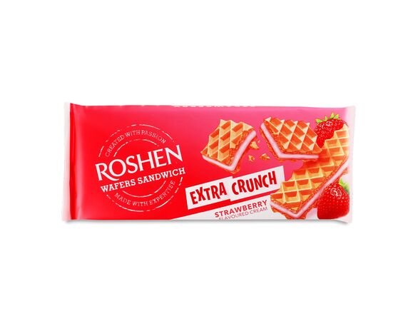 Вафлі ROSHEN Sandwich Crunch Extra Полуниця 142 г Аврора картинка 2 недорого