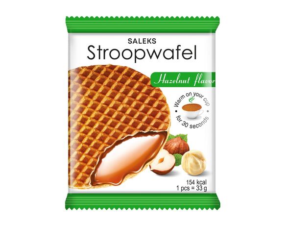 Вафлі Saleks Stroopwafel з карамельною начинкою, тертим фундуком 33 г в Аврорі