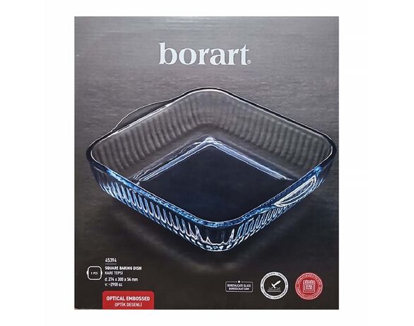 Форма для запікання скляна квадратна ребриста BORART 30х27 см Аврора картинка 4 відгуки