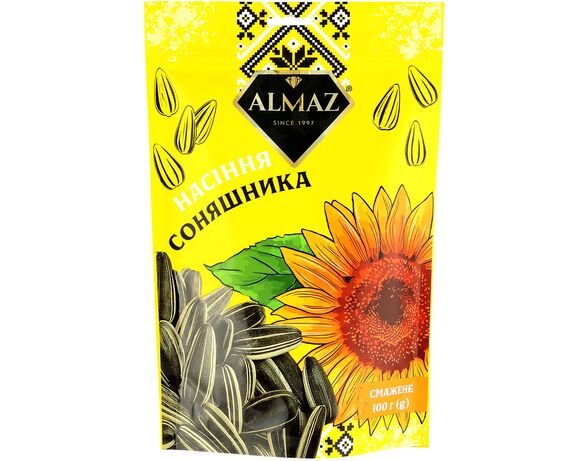 Насіння соняшника смажене смугасте ALMAZ 100 г Аврора каталог