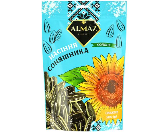 Насіння соняшника смажене смугасте ALMAZ солоне 100 г Аврора недорого