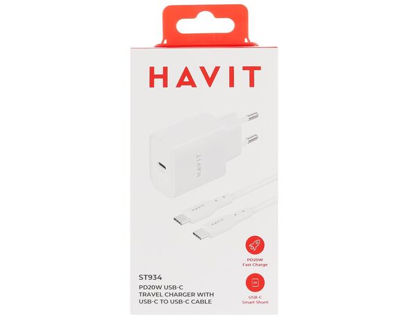 Пристрій зарядний мережевий HAVIT ST934 USB-C-USB-C білий Аврора картинка 5 дешево