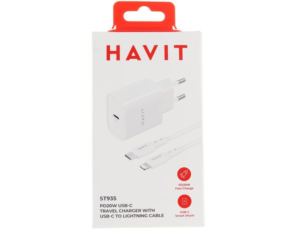 Пристрій зарядний мережевий HAVIT ST935 Lightning-USB-C білий картинка 5 в інтернет-магазині Аврора