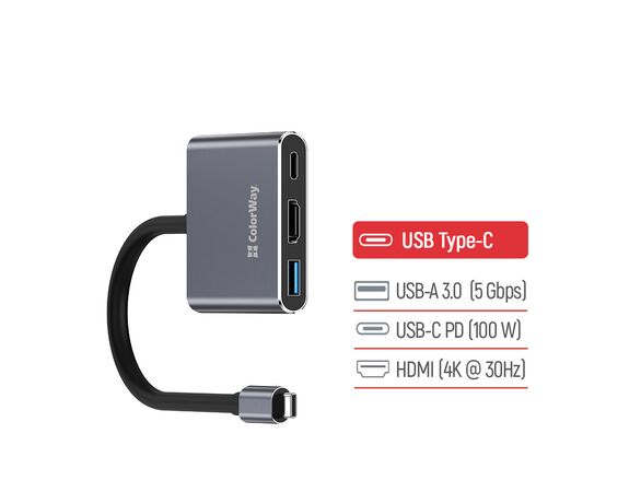 Концентратор мережевий СolorWay CW-HUB08 USB-А+USB-C+HDMI Аврора картинка 2 ціна